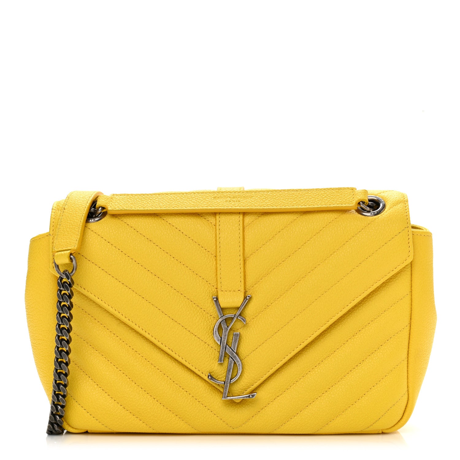 Saint Laurent Grained Calfskin Matelasse Chevron Medium Monogram Chain Bag Mimosa 1 of 10