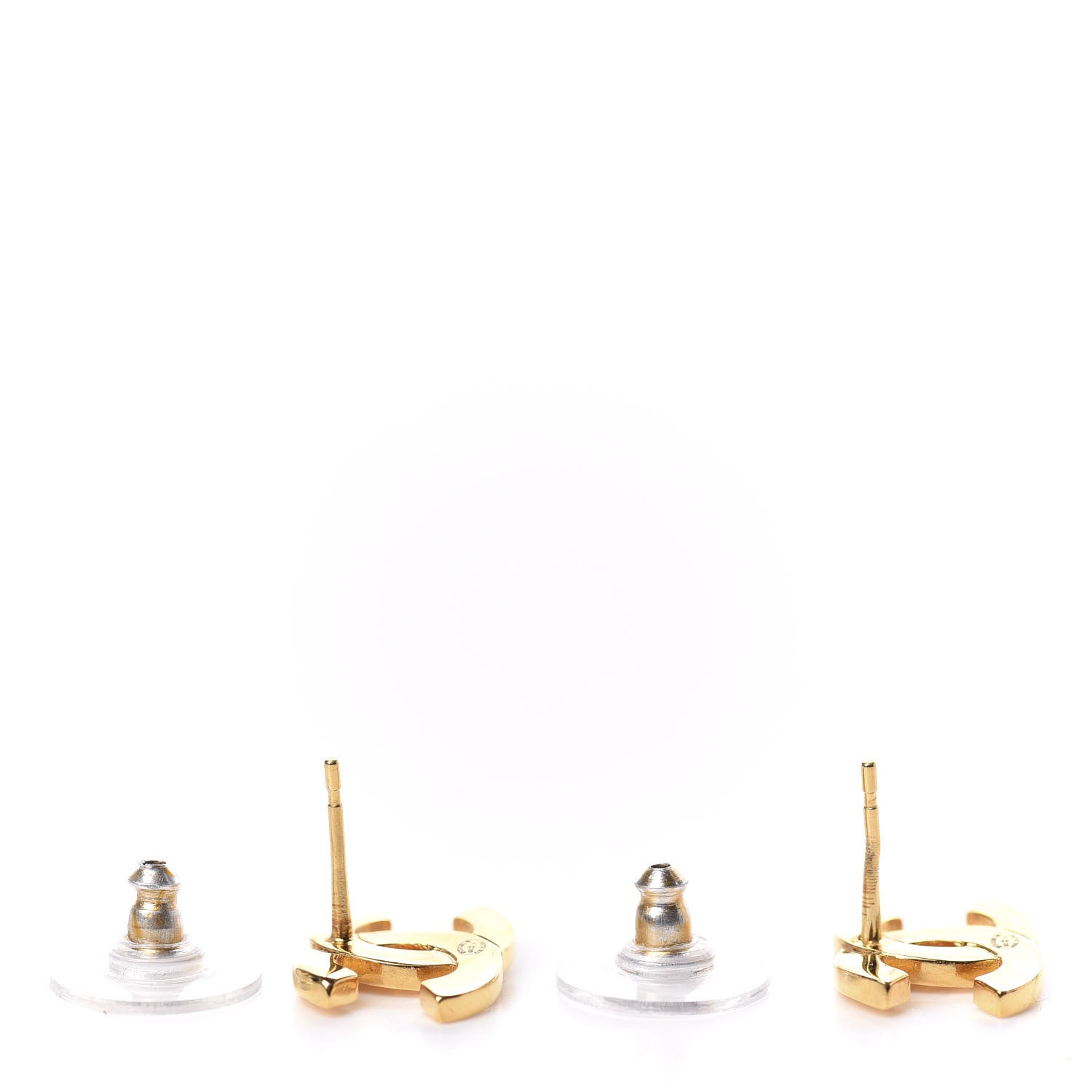 Chanel Metal CC Paris Button Stud Earrings Gold 3 of 4