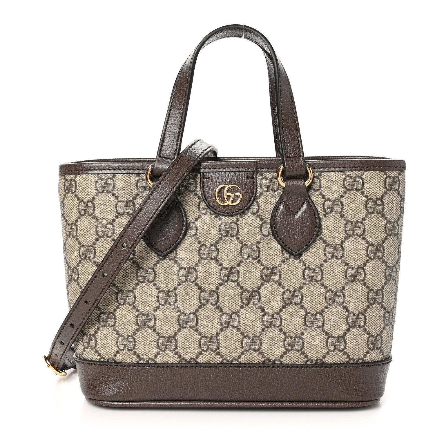 Gucci GG Supreme Monogram Textured Dollar Calfskin Mini Ophidia Shoulder Tote Bag Beige Ebony New Acero 1 of 10