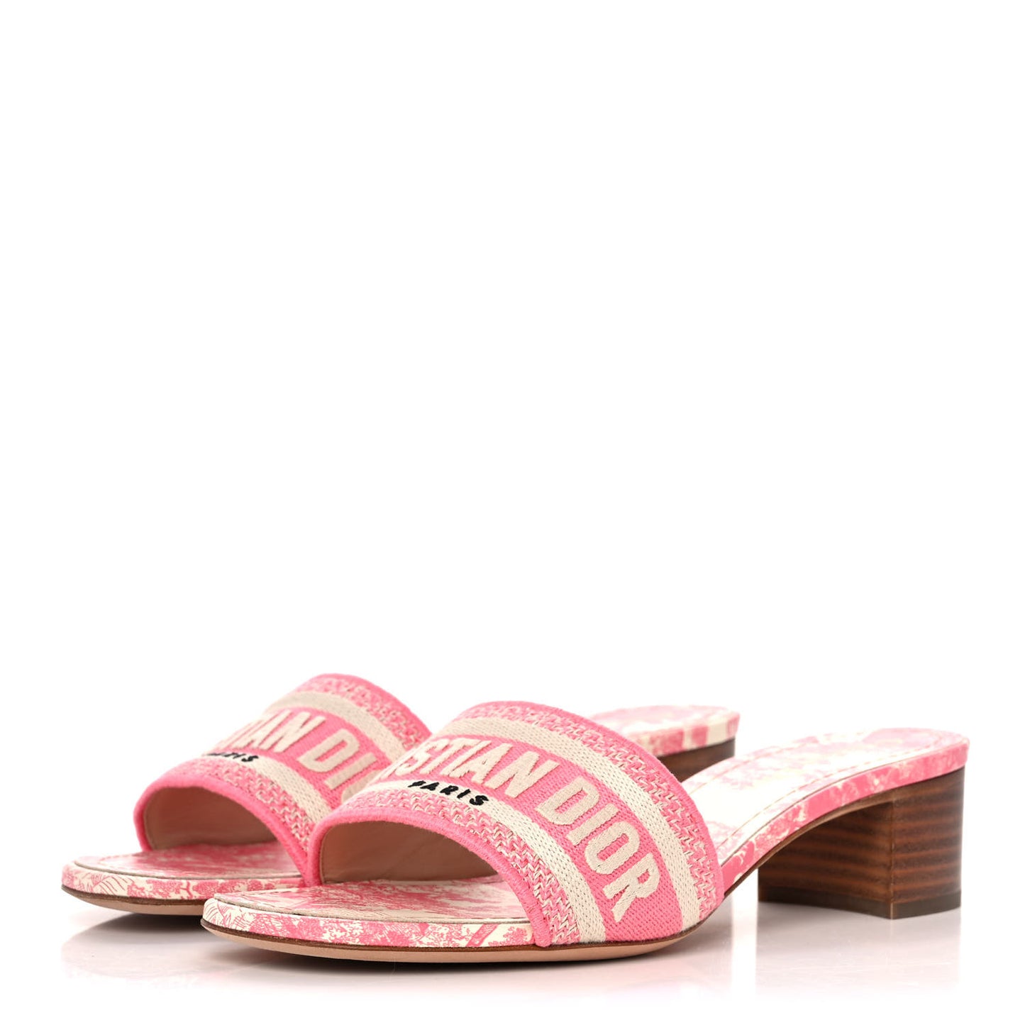 Cotton Toile de Jouy Embroidered Dway 55mm Slide Sandals 37 Off White Pink