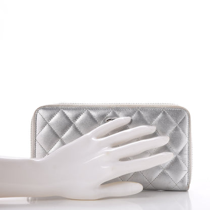 Chanel Metallic Lambskin Quilted Large Gusset Zip Around Wallet Silver 2 of 12