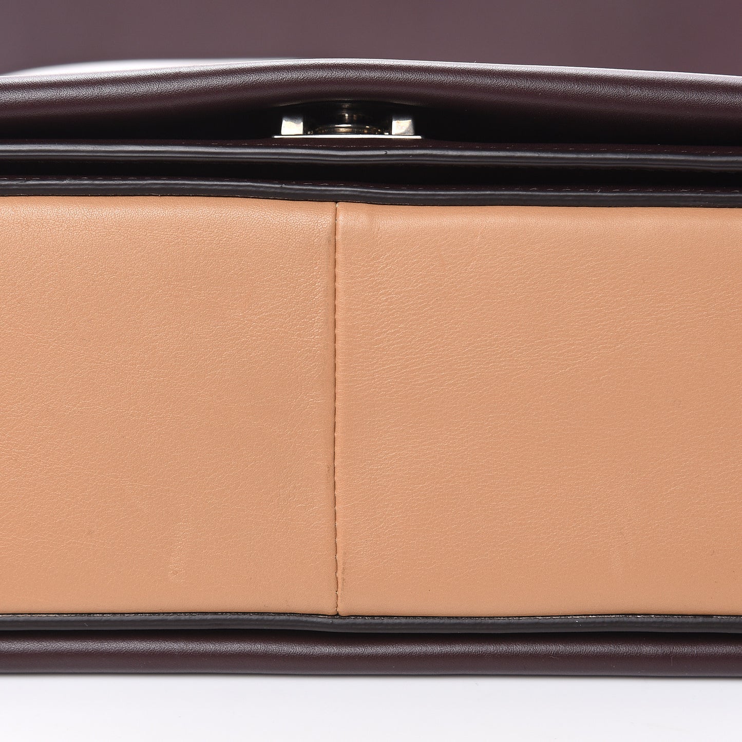 Shiny Smooth Calfskin Medium Frame Shoulder Bag Burgundy Tan