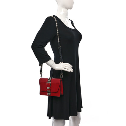 Prada Saffiano City Calfskin Studded Large Elektra Shoulder Bag Fuoco Black 2 of 11