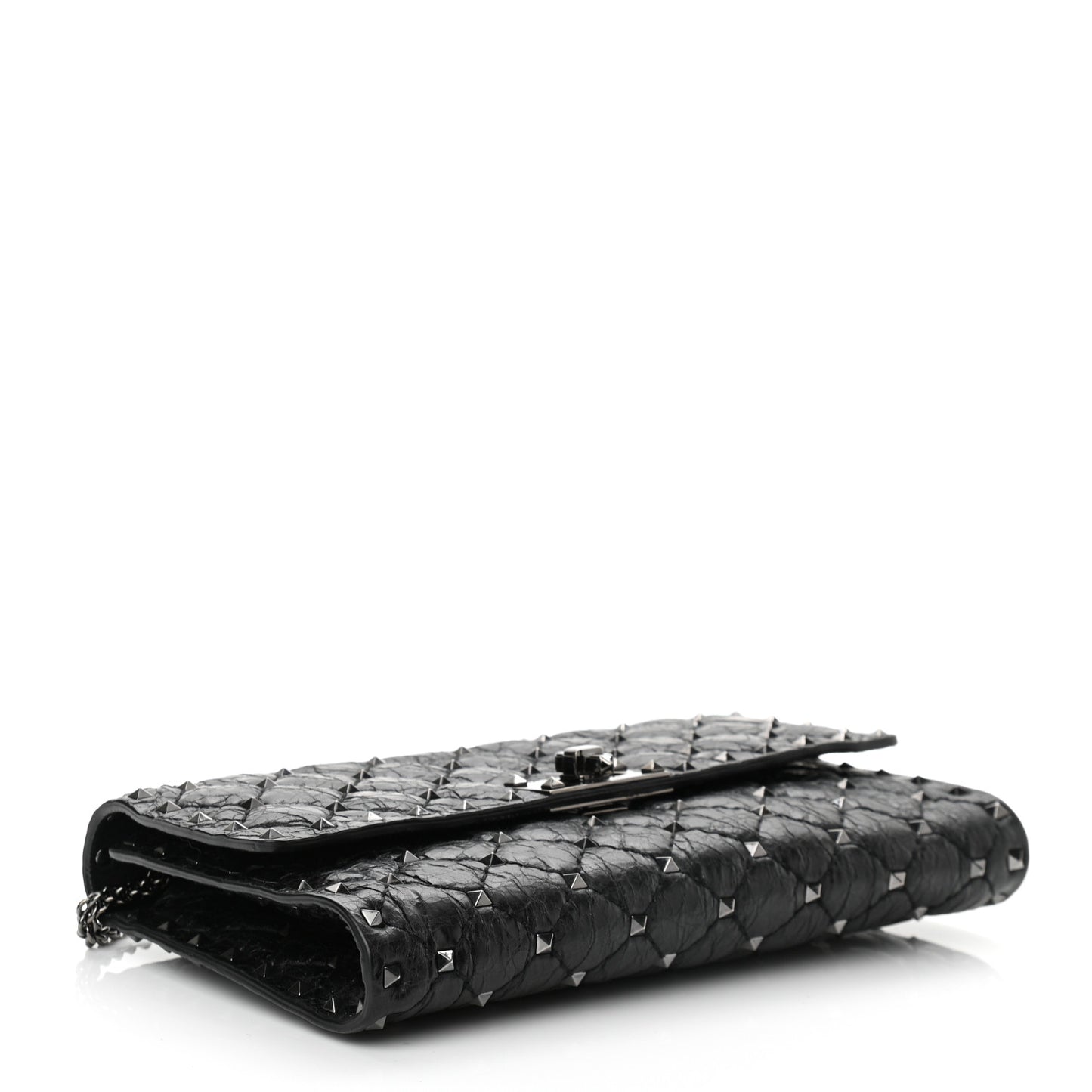 Craquele Nappa Rockstud Spike Wallet on Chain Black