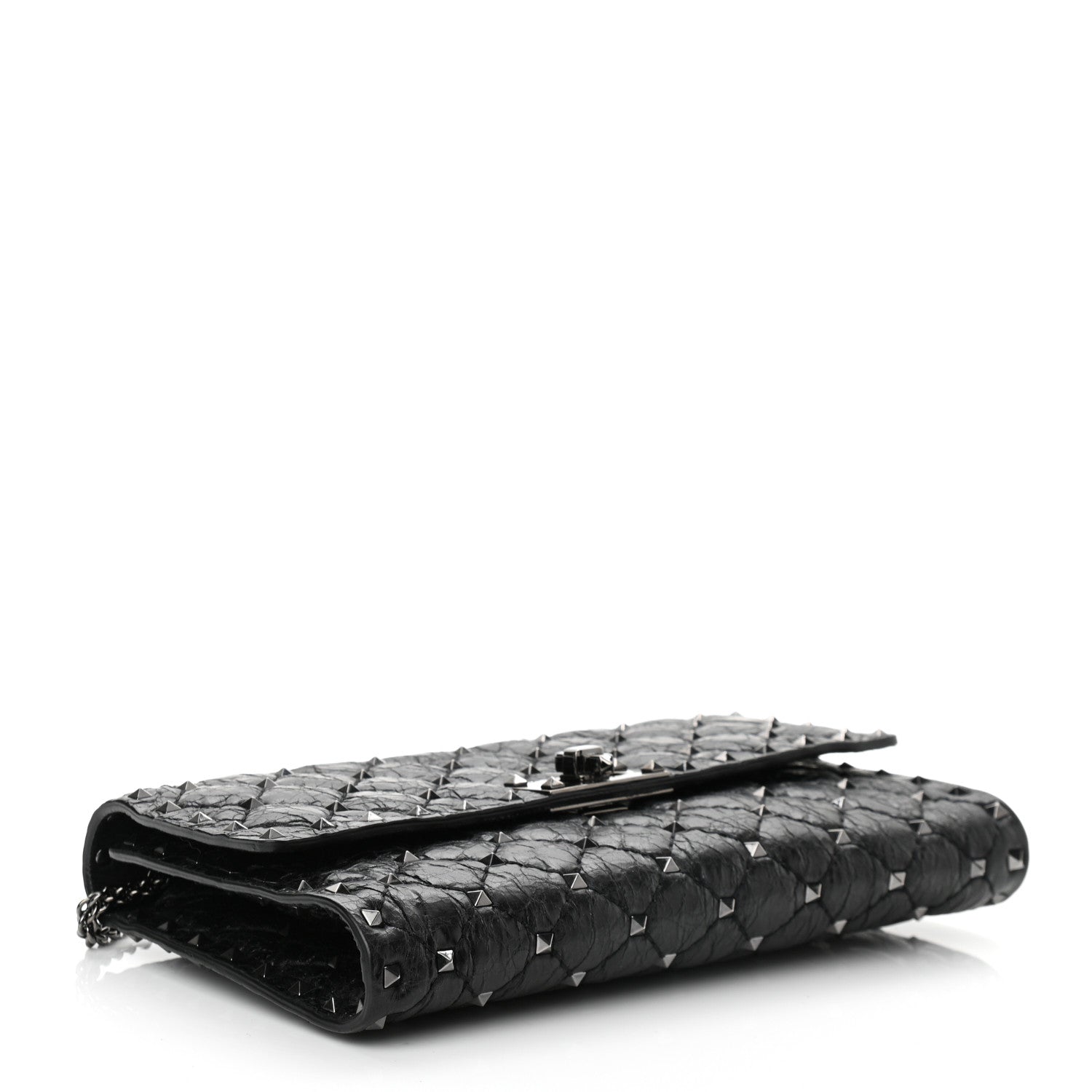 Valentino Garavani Craquele Nappa Rockstud Spike Wallet on Chain Black 4 of 9