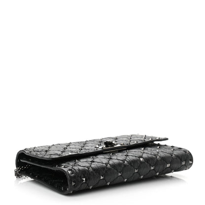 Valentino Garavani Craquele Nappa Rockstud Spike Wallet on Chain Black 4 of 9