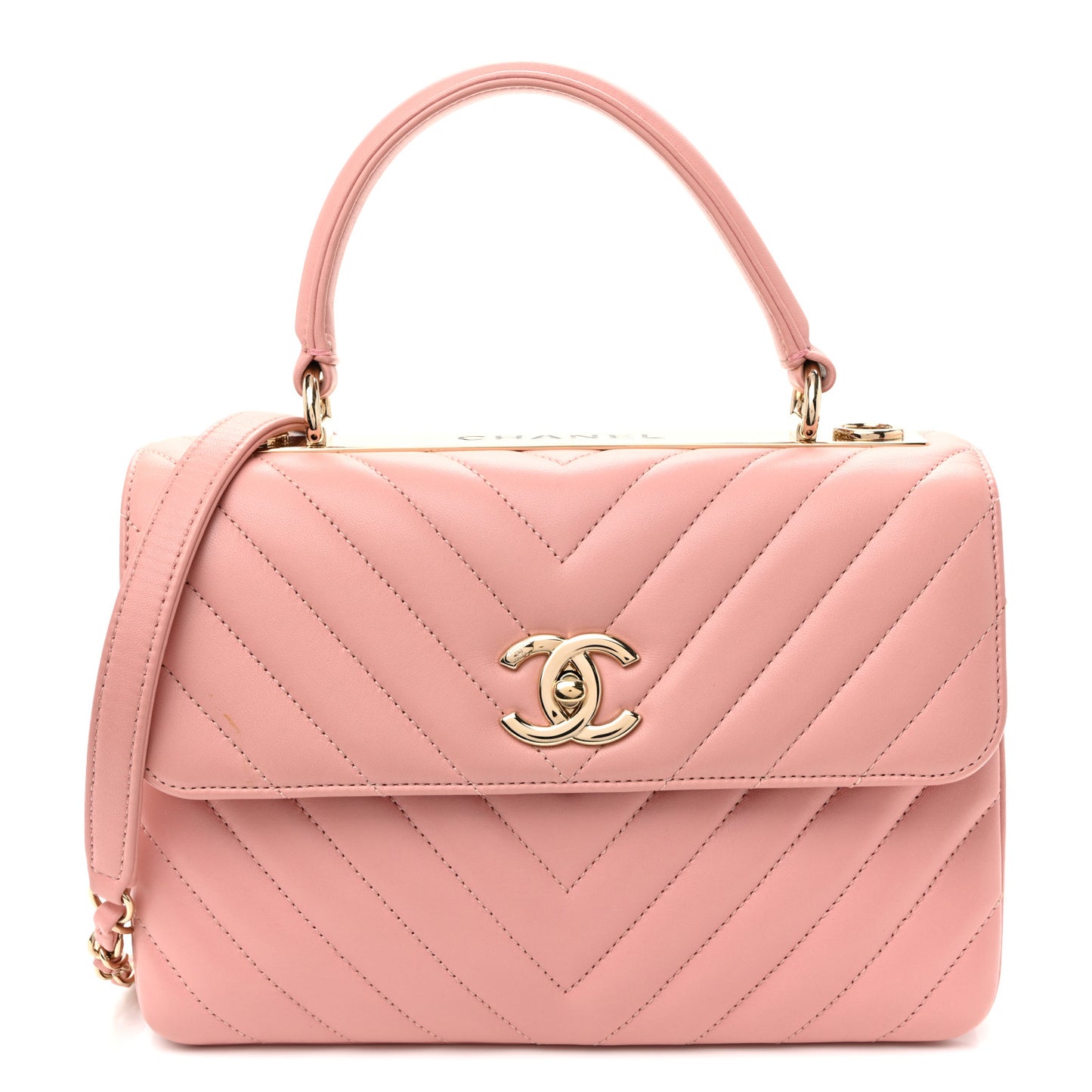 Lambskin Chevron Quilted Small Trendy CC Dual Handle Flap Bag Light Pink