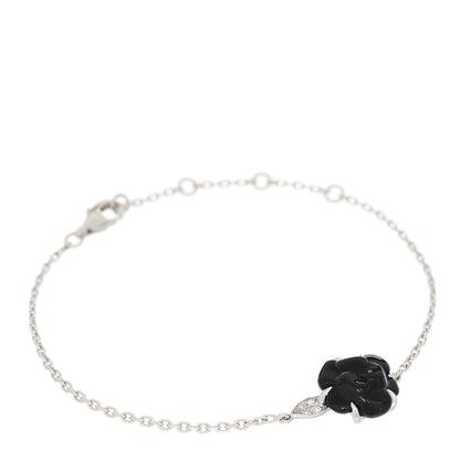 Chanel 18K White Gold Diamond Black Onyx Camelia Sculpte Bracelet 1 of 3