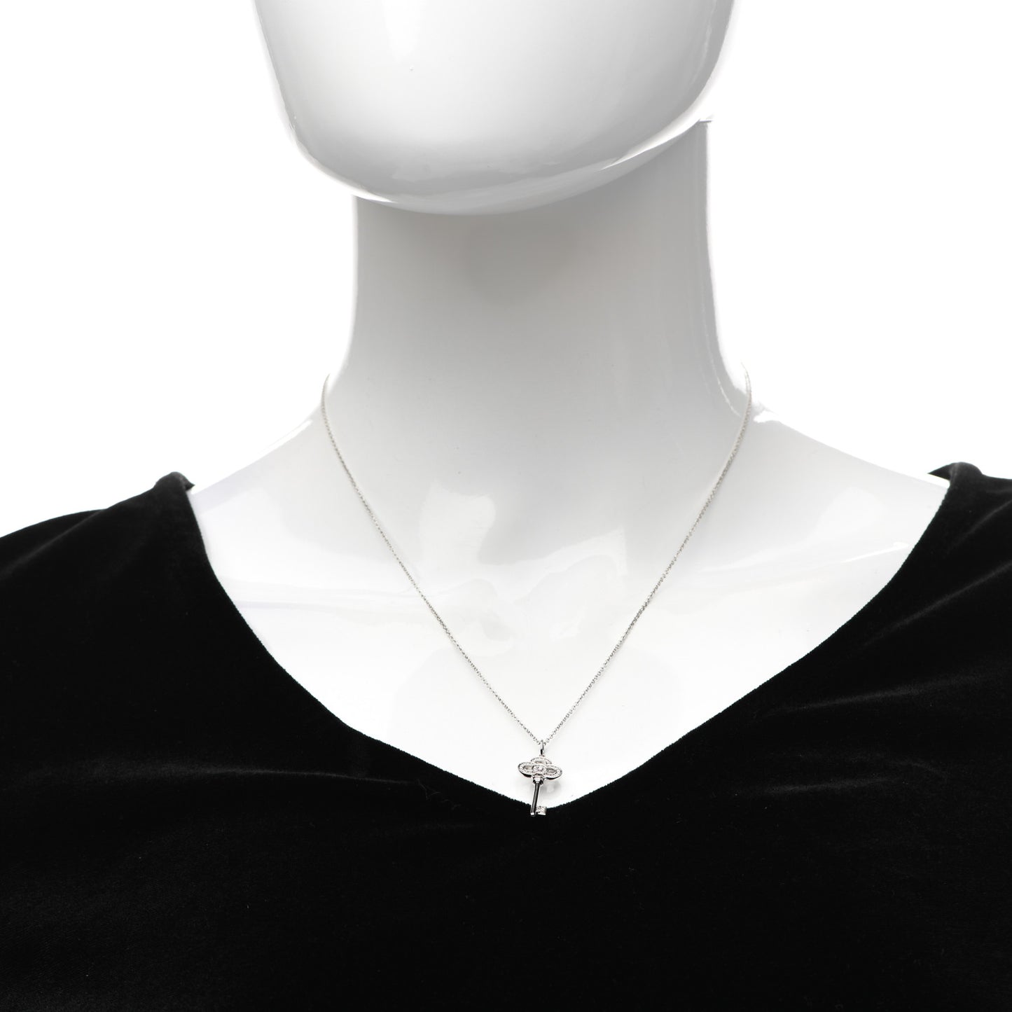 18K White Gold Diamond Mini Crown Key Pendant Necklace