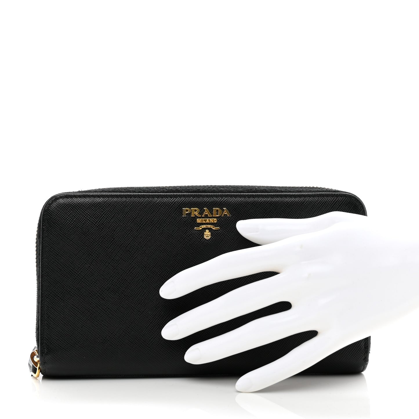 Saffiano Metal Zip Around Organizer Wallet Black