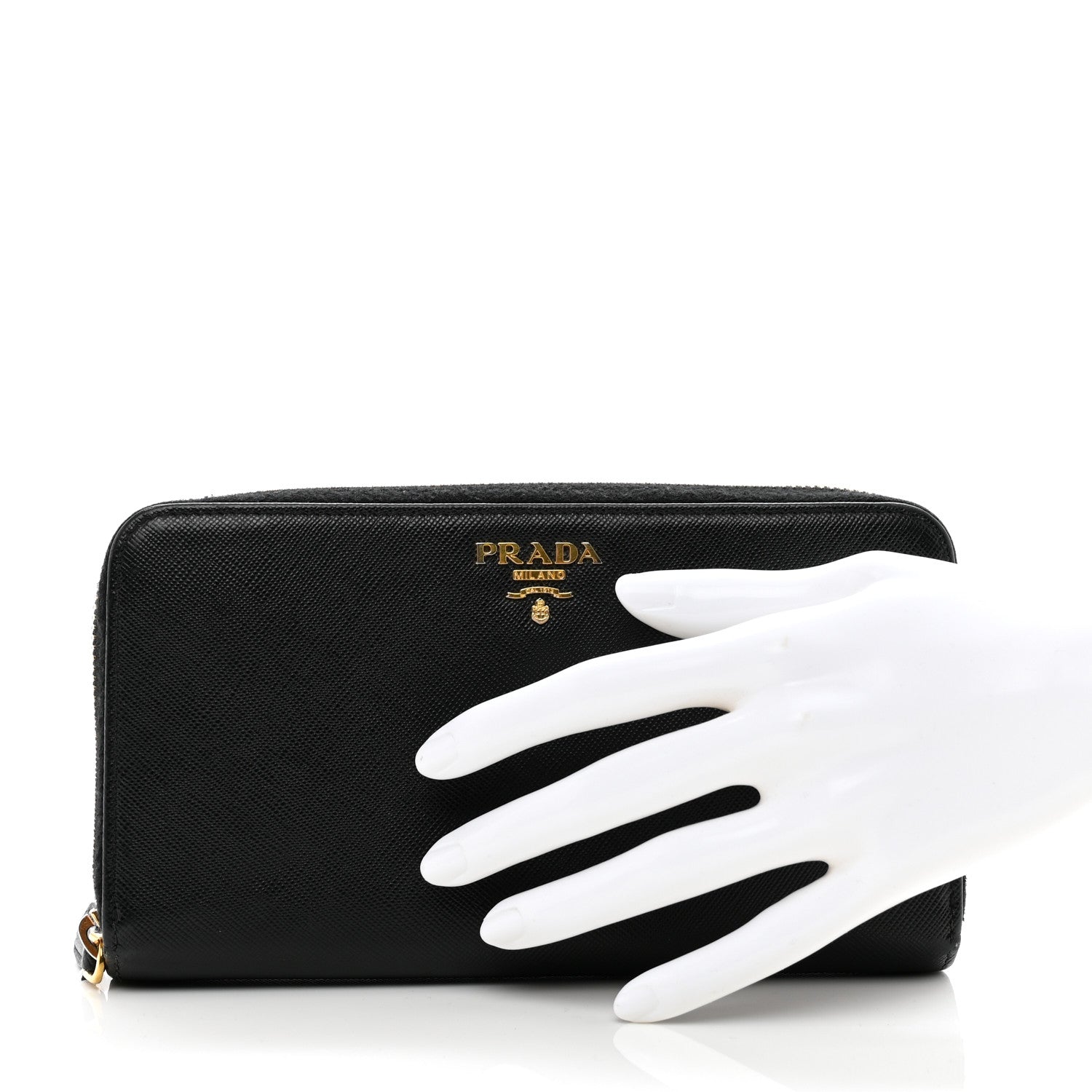 Prada Saffiano Metal Zip Around Organizer Wallet Black 2 of 11