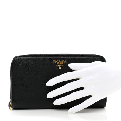 Prada Saffiano Metal Zip Around Organizer Wallet Black 2 of 11
