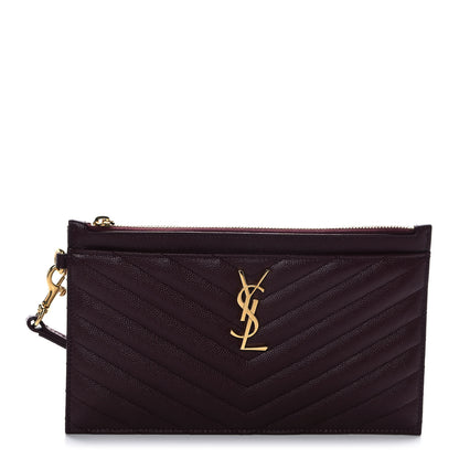 Saint Laurent Grain De Poudre Chevron Monogram Large Bill Pouch Rouge Legion 1 of 8