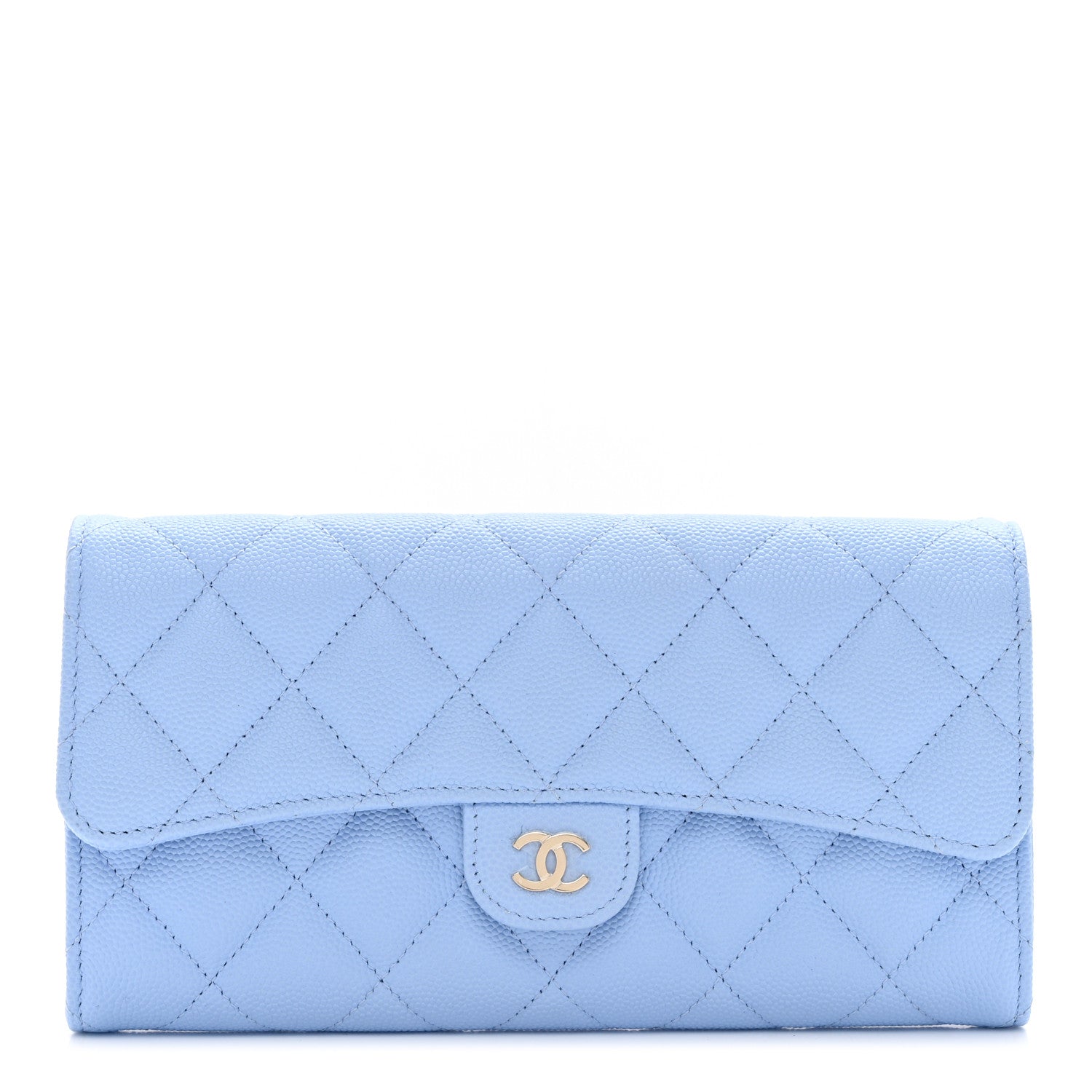 Chanel Caviar Quilted Large Gusset Flap Wallet Light Blue 1 of 10