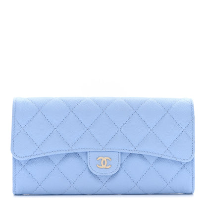 Chanel Caviar Quilted Large Gusset Flap Wallet Light Blue 1 of 10