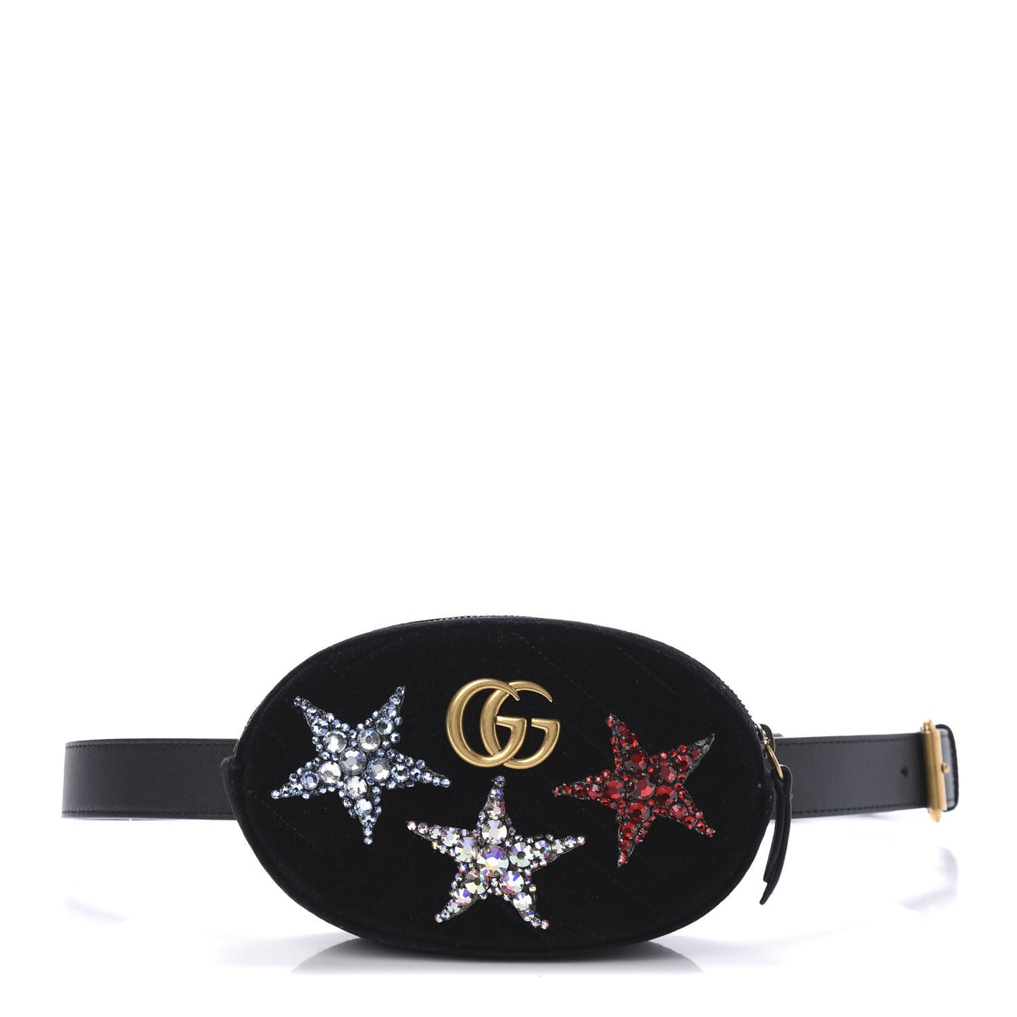 Velvet Matelasse Crystal Star GG Marmont Belt Bag 95 38 Black