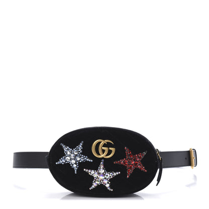 Gucci Velvet Matelasse Crystal Star GG Marmont Belt Bag 95 38 Black 1 of 11