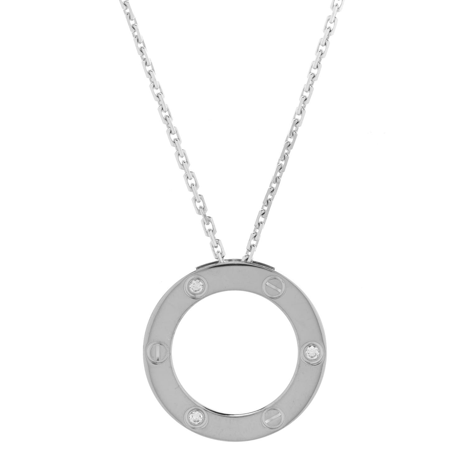 Cartier 18K White Gold 3 Diamonds LOVE Pendant Necklace 4 of 7