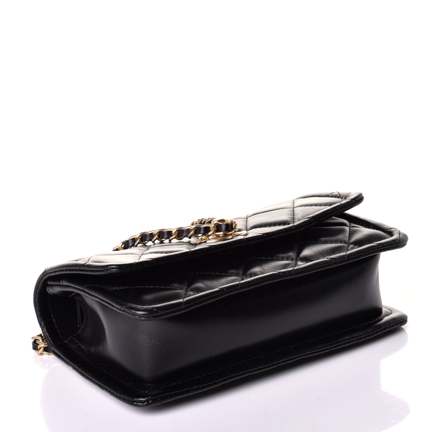 Shiny Lambskin Quilted Mini Flap Black
