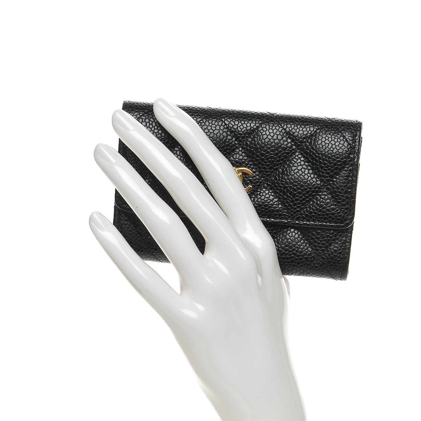 Caviar Quilted Flap Card Holder Black