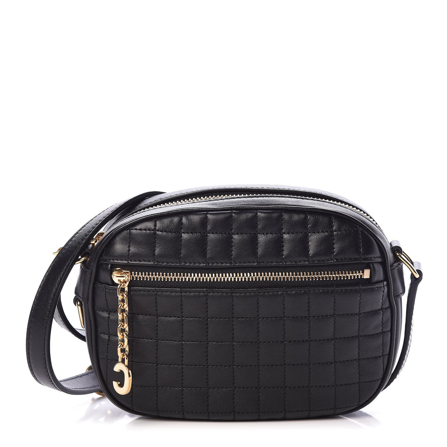 Calfskin Quilted Small C Charm Bag Black