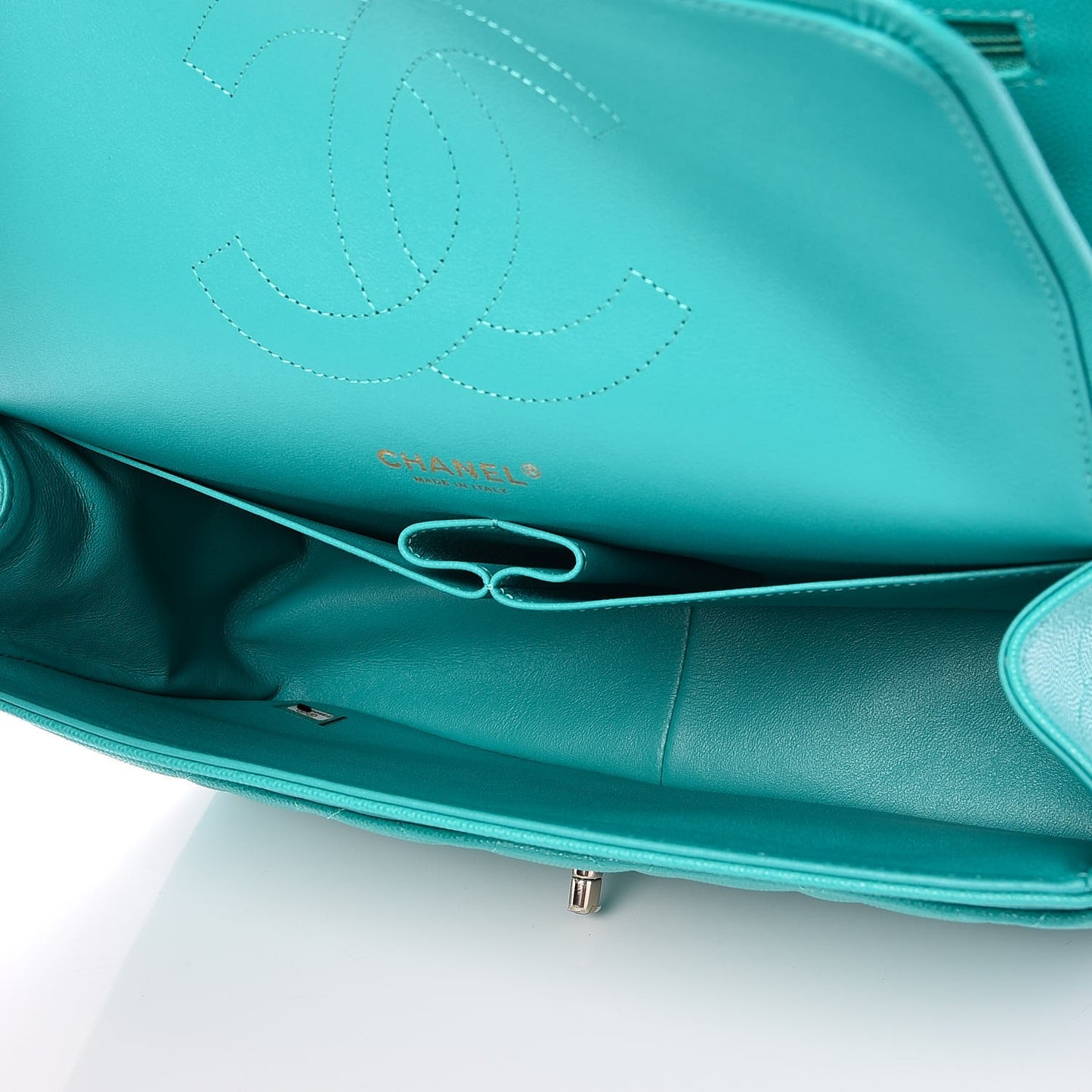 Caviar Quilted Jumbo Double Flap Turquoise