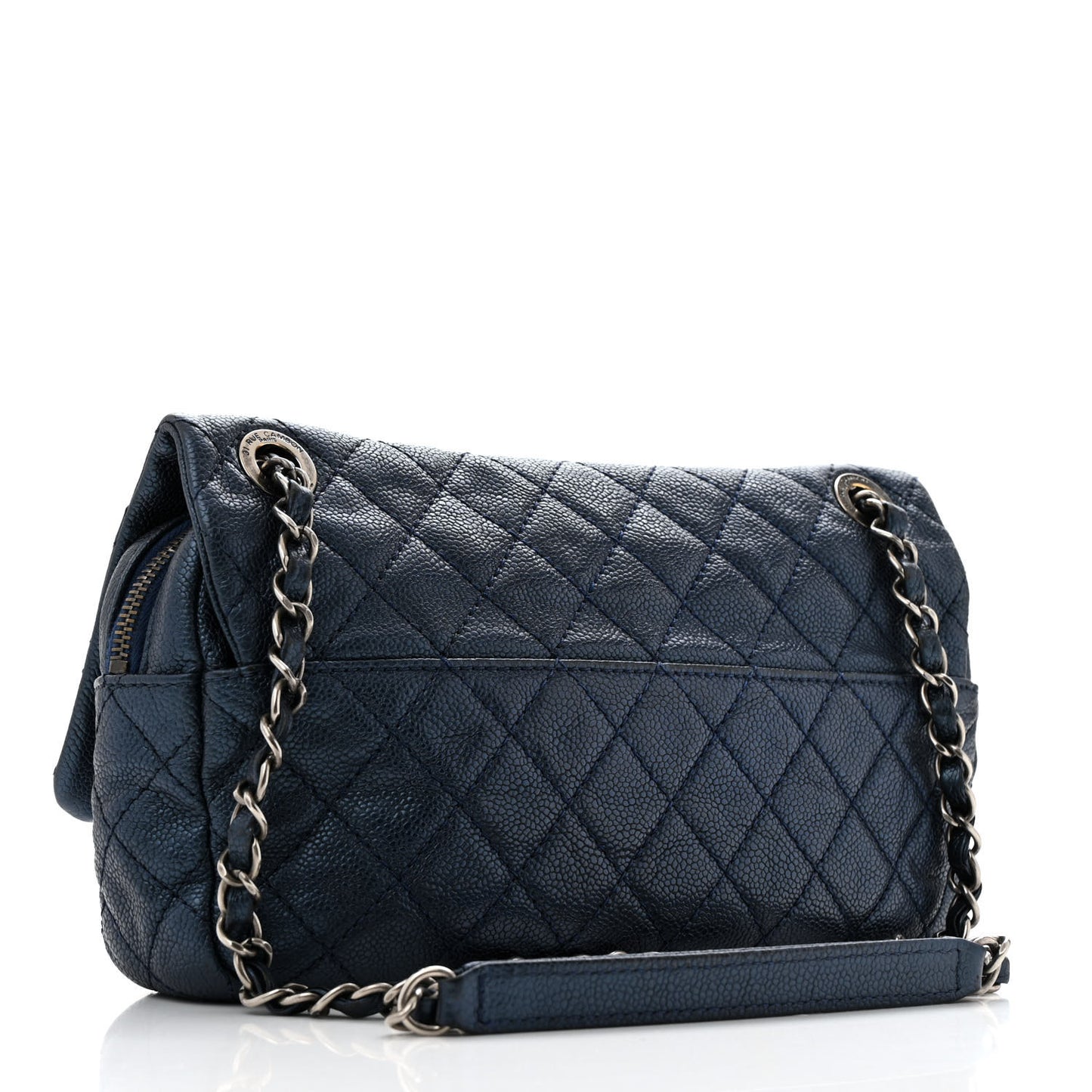Iridescent Caviar Quilted Jumbo Easy Flap Dark Blue