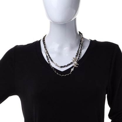 Chanel Pearl Crystal Lambskin CC Long Necklace Gold Black 2 of 6