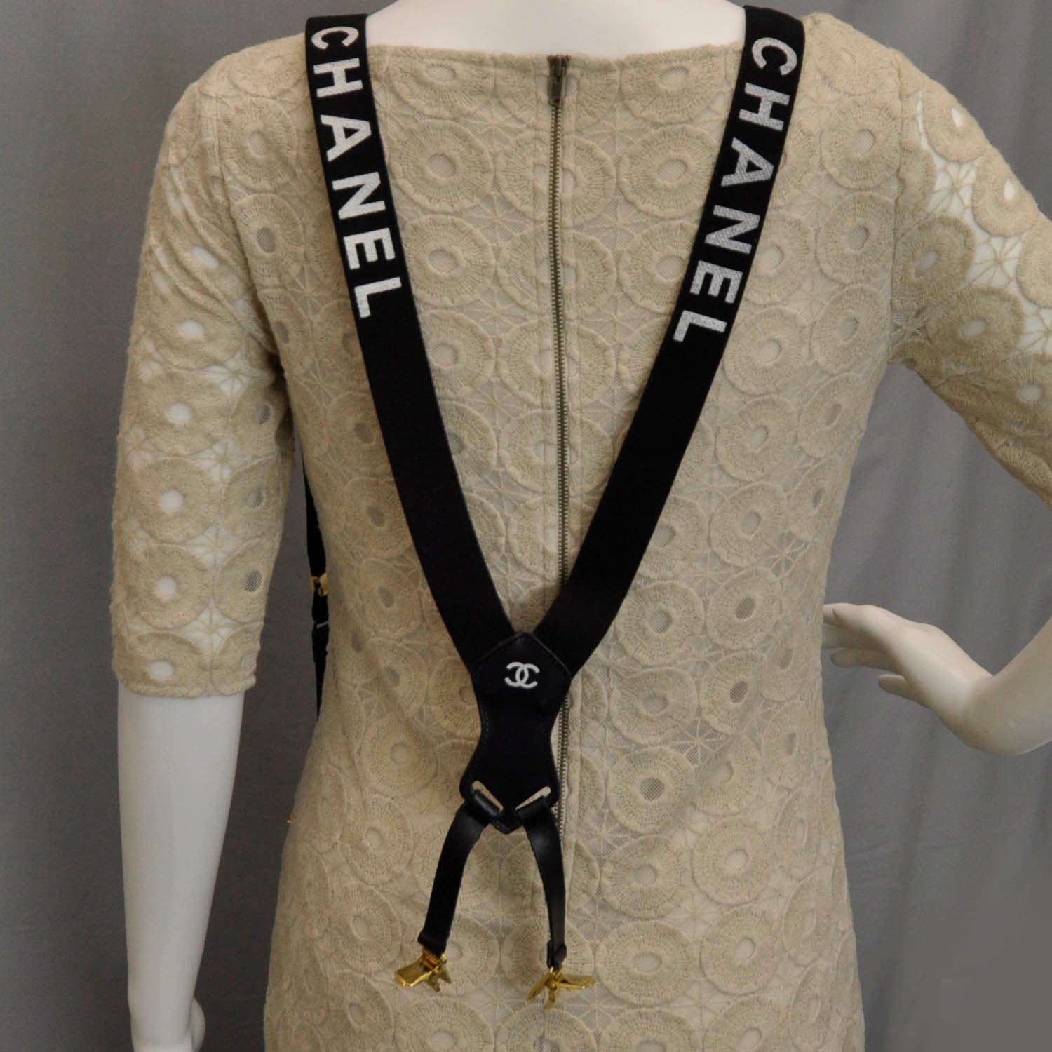 Chanel Logo Suspenders Black White 3 of 5