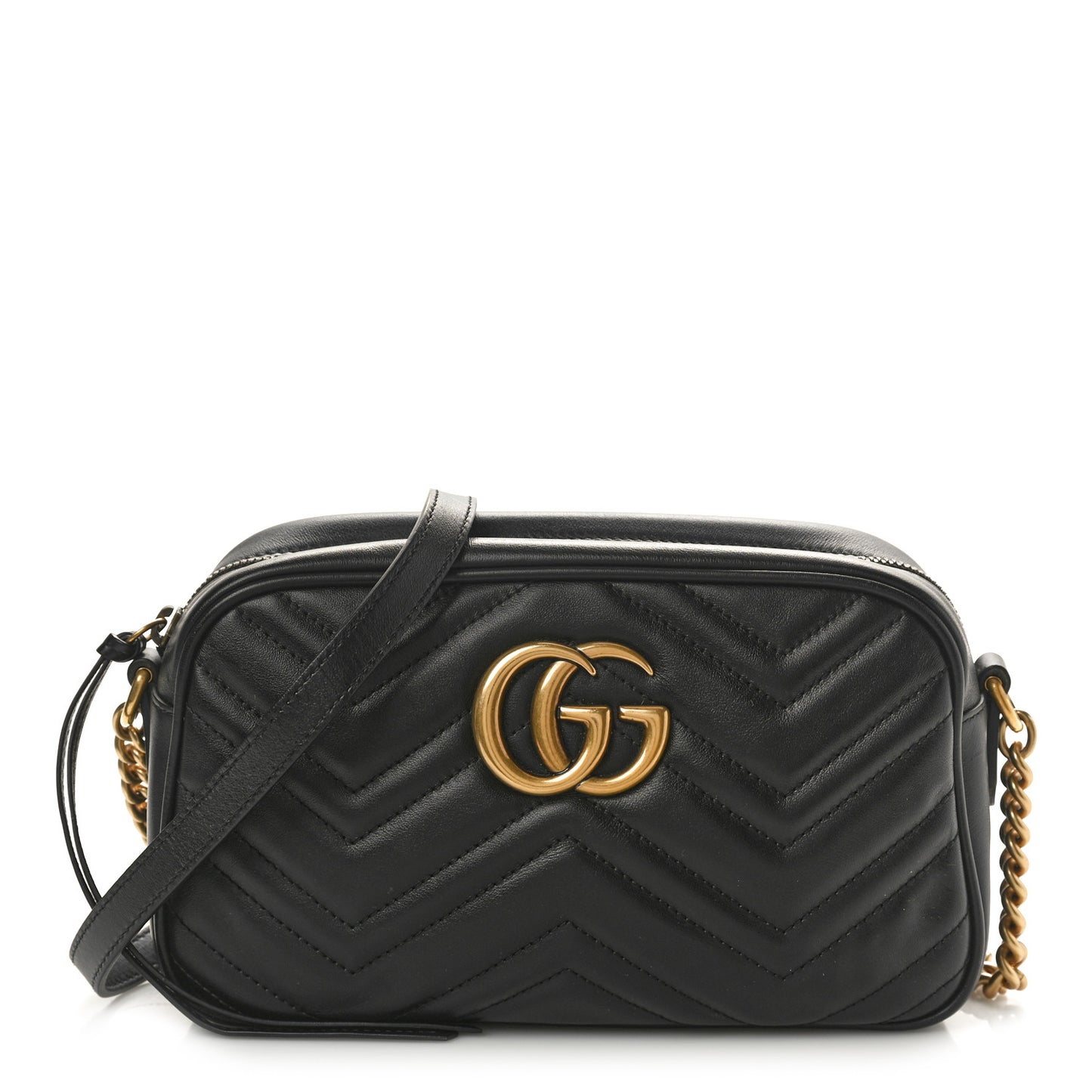 Calfskin Matelasse Small GG Marmont Chain Shoulder Bag Black
