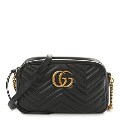 Gucci Calfskin Matelasse Small GG Marmont Chain Shoulder Bag Black 1 of 10