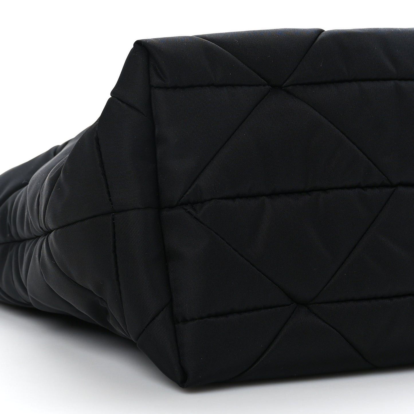 Re-Nylon Nappa Triangle Quilted Padded Double Handled Zip Pocket Tote Black