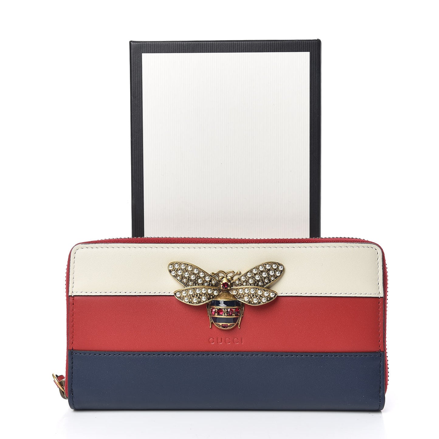 Calfskin Queen Margaret Zip Around Wallet Blue Agata Hibiscus Red Mystic White