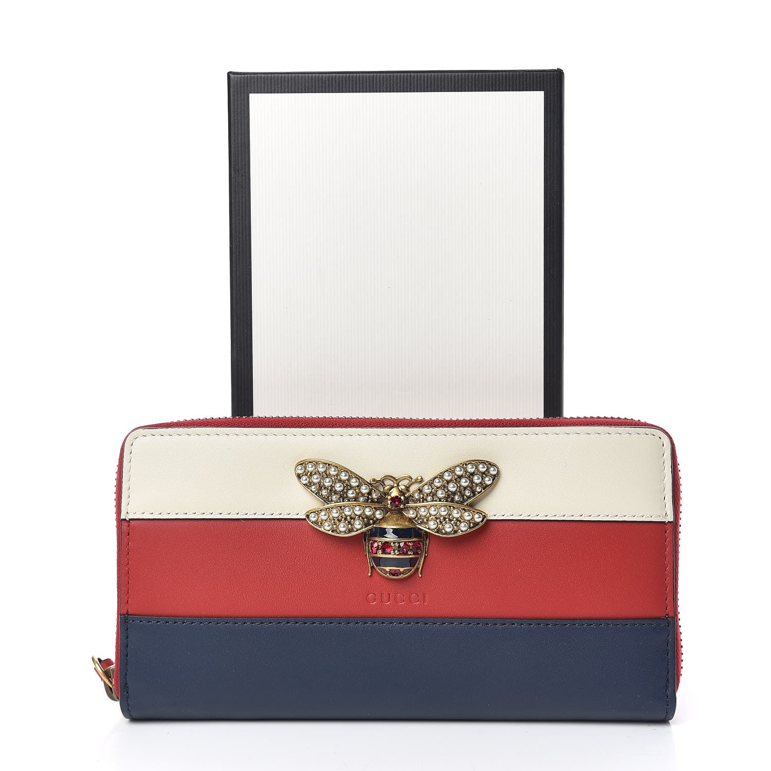 Gucci Calfskin Queen Margaret Zip Around Wallet Blue Agata Hibiscus Red Mystic White 10 of 10