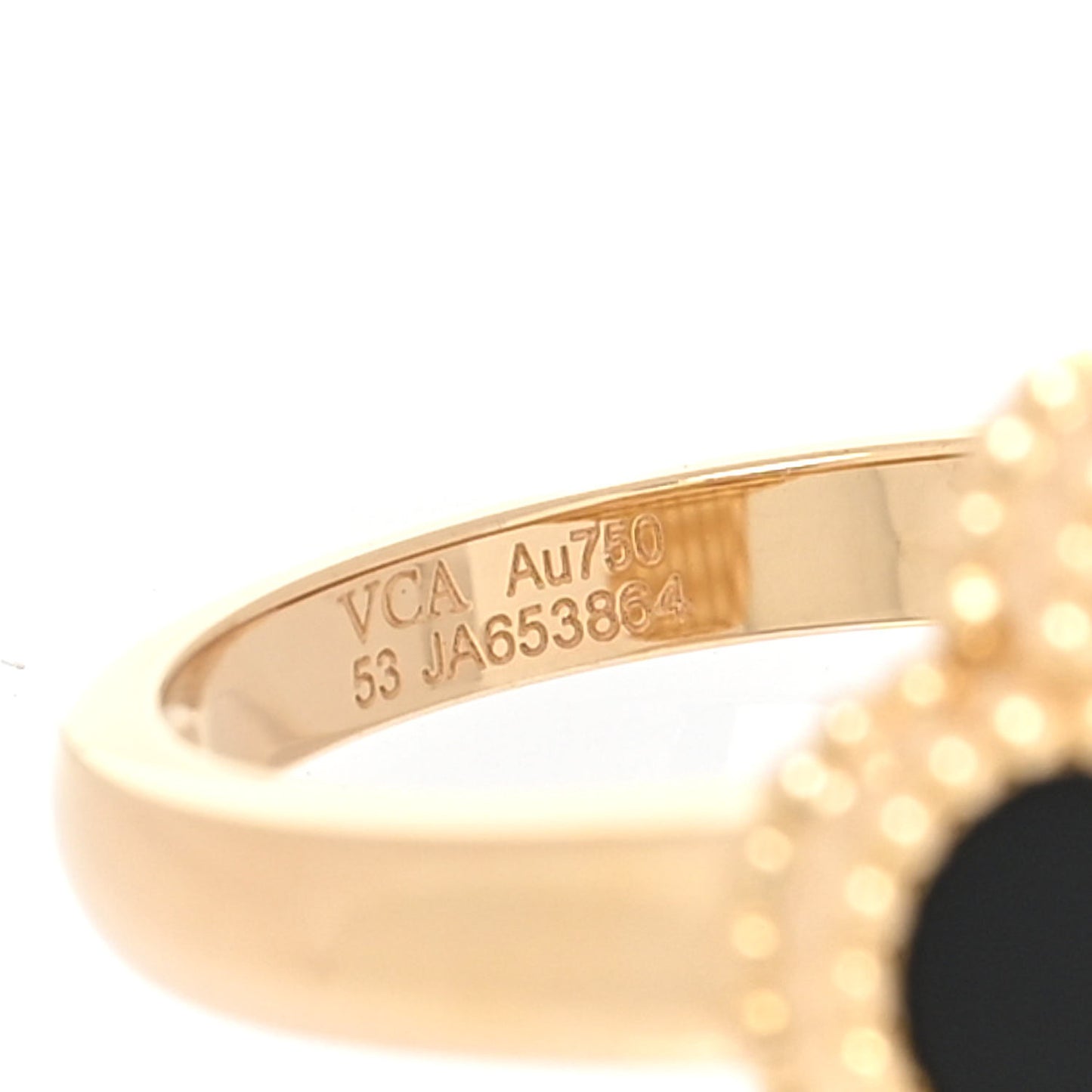 18K Yellow Gold Black Onyx Diamond Vintage Alhambra Ring 53 6.25