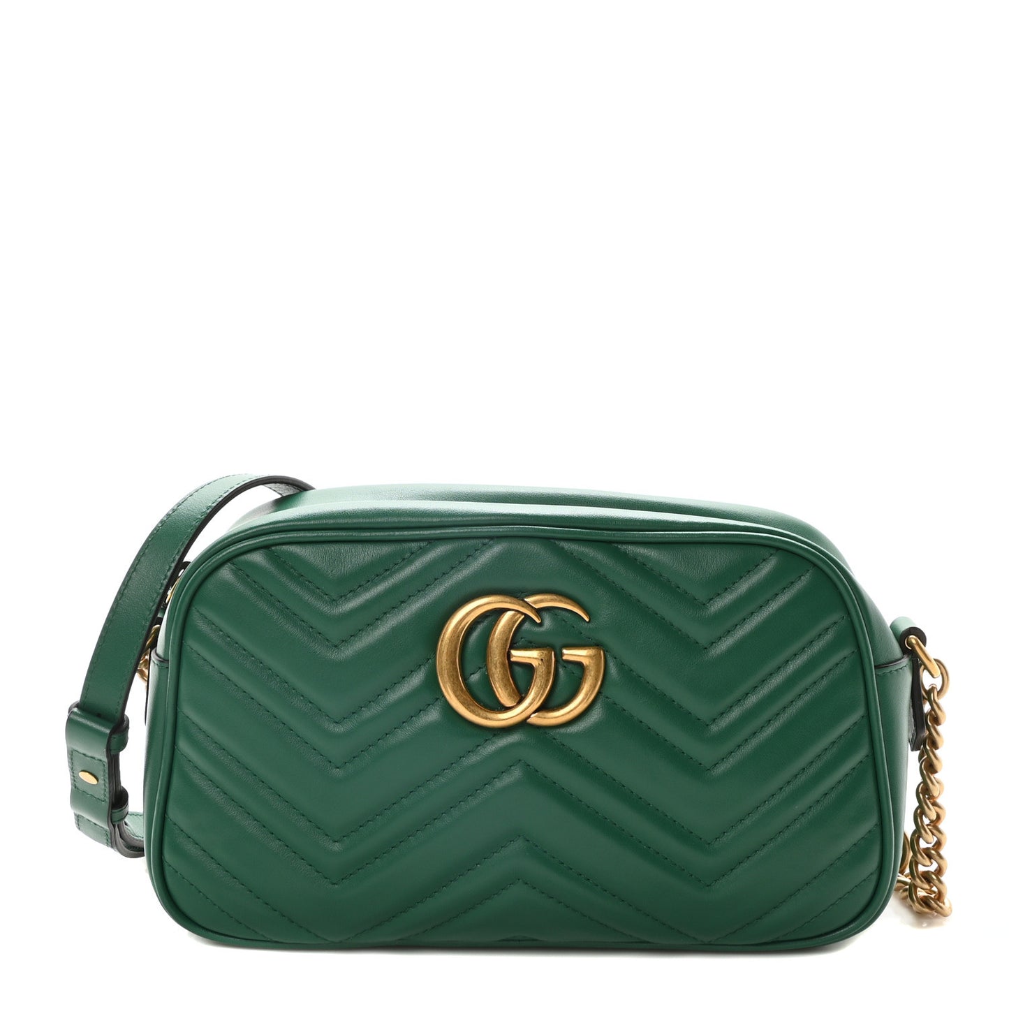 Calfskin Matelasse Small GG Marmont Chain Shoulder Bag Emerald Green