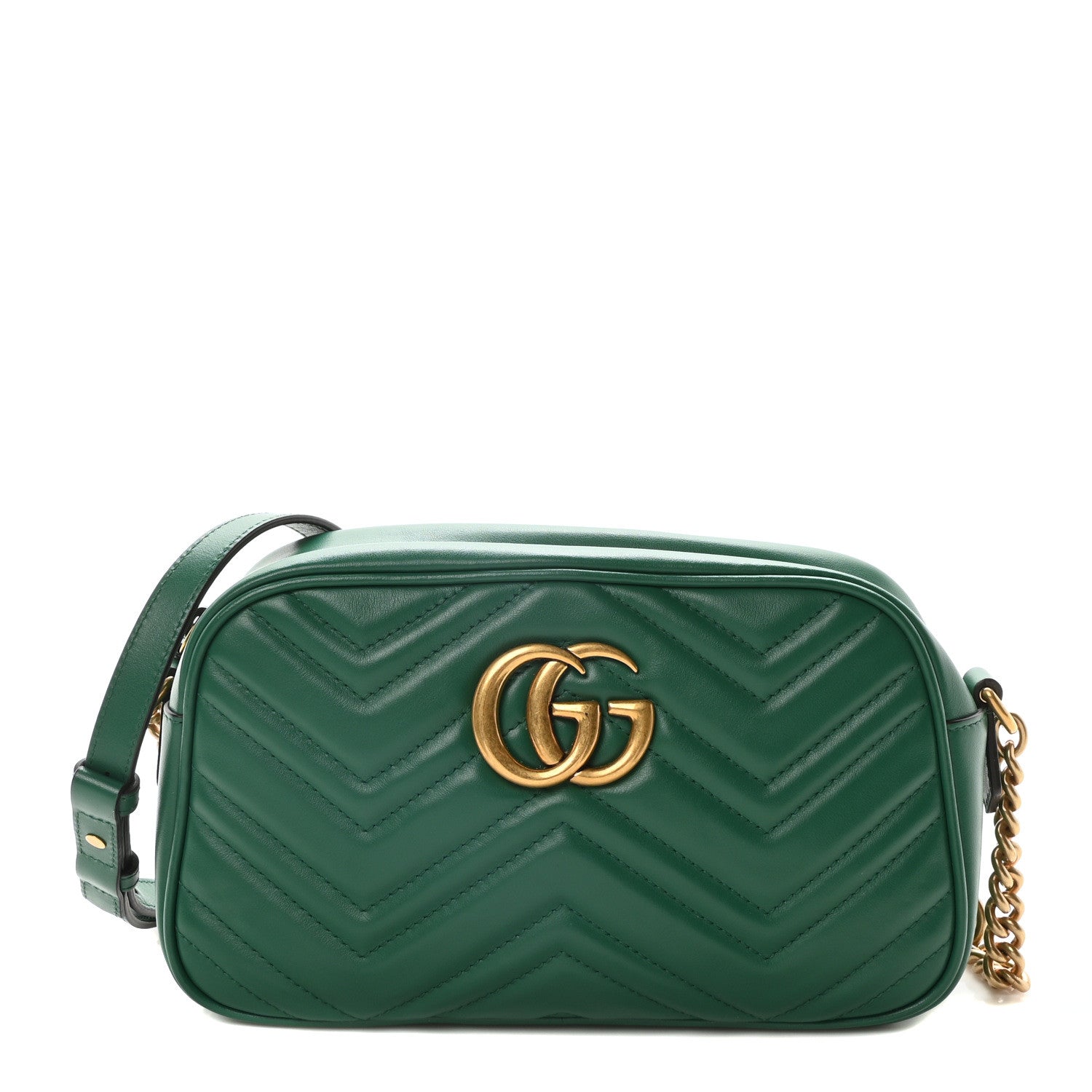 Gucci Calfskin Matelasse Small GG Marmont Chain Shoulder Bag Emerald Green 1 of 10