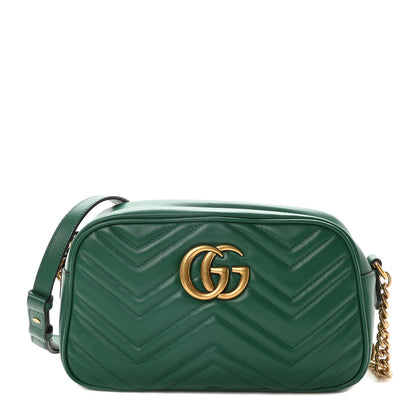 Gucci Calfskin Matelasse Small GG Marmont Chain Shoulder Bag Emerald Green 1 of 10