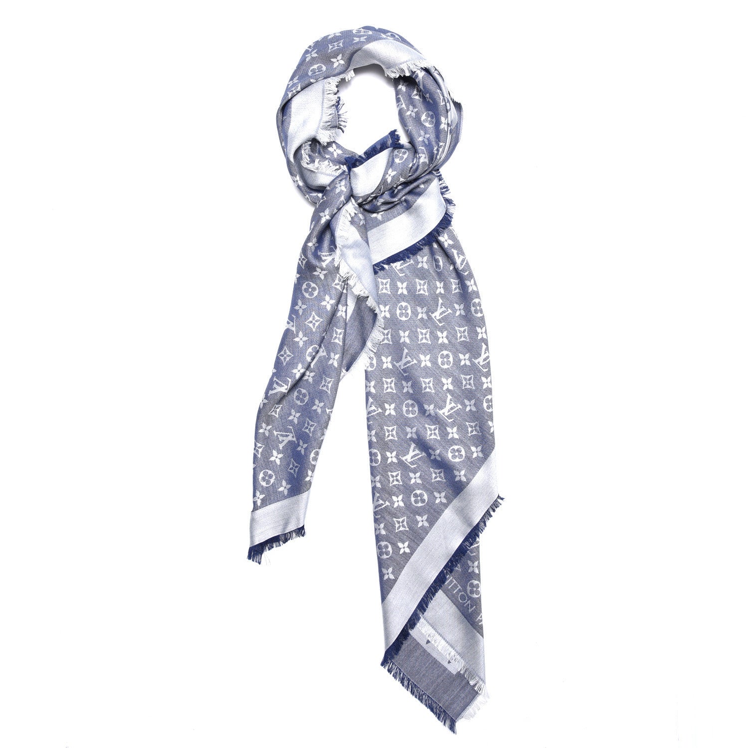 Louis Vuitton Wool Silk Monogram Denim Shawl Blue 3 of 5