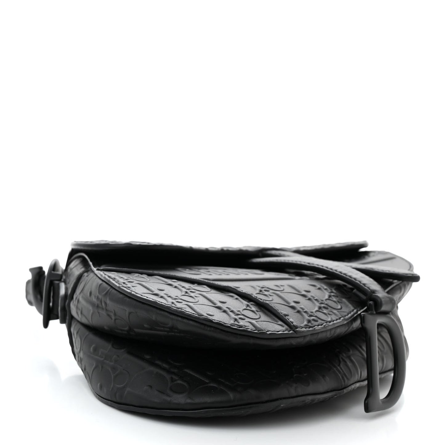 Calfskin Embossed Oblique Saddle Bag Black