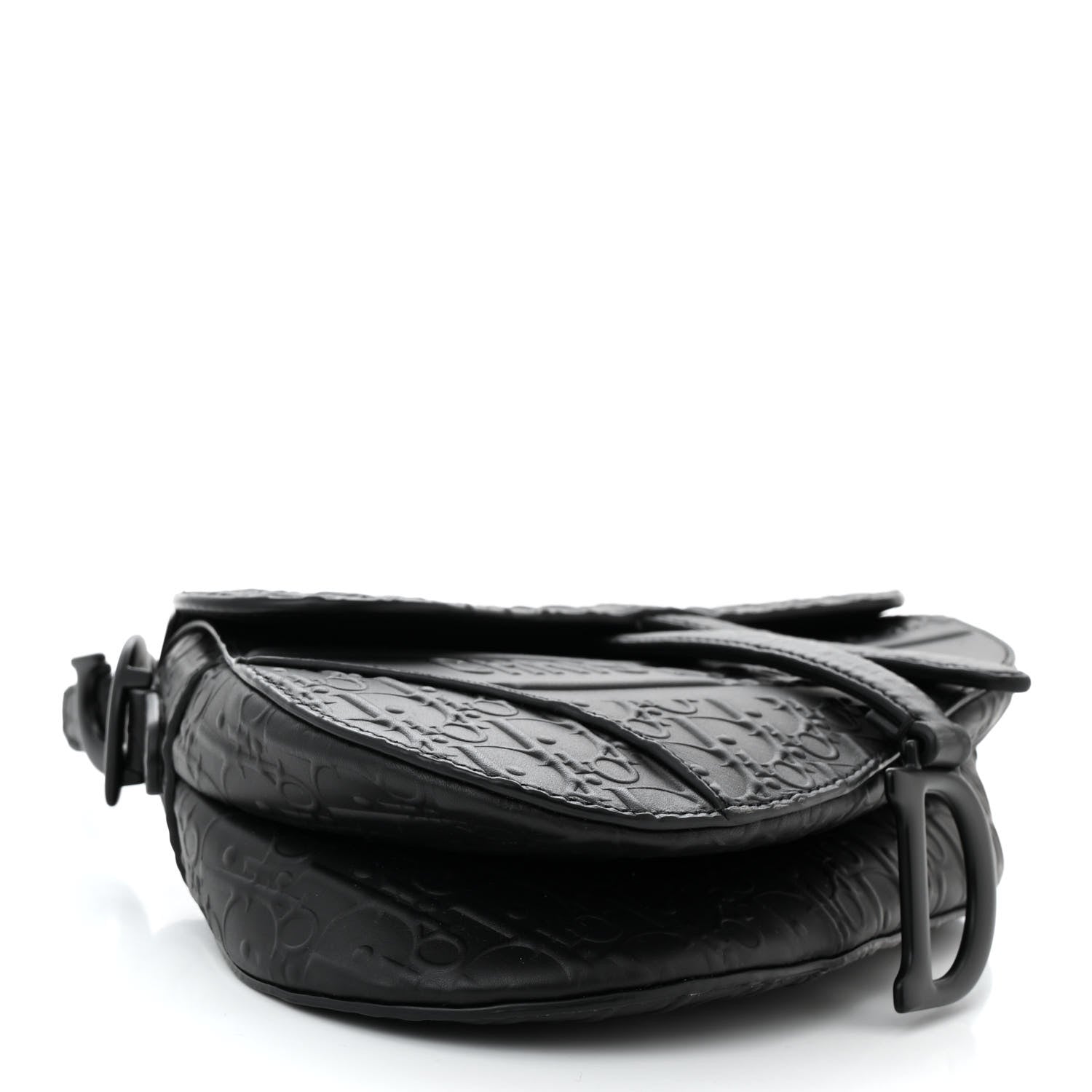 Christian Dior Calfskin Embossed Oblique Saddle Bag Black 4 of 10