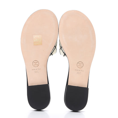 Chanel Pearl Embroidery CC Mules 36 Black White 5 of 10