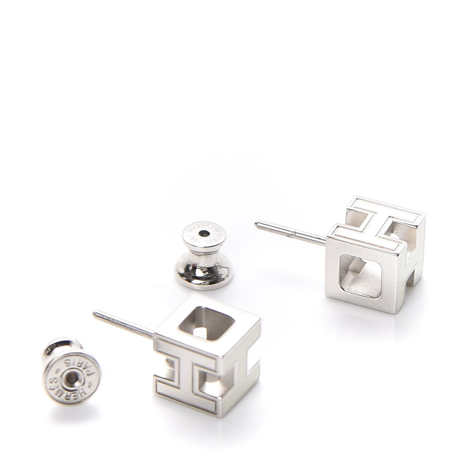 Hermes Palladium Lacquered Cage d'H Earrings White 3 of 5