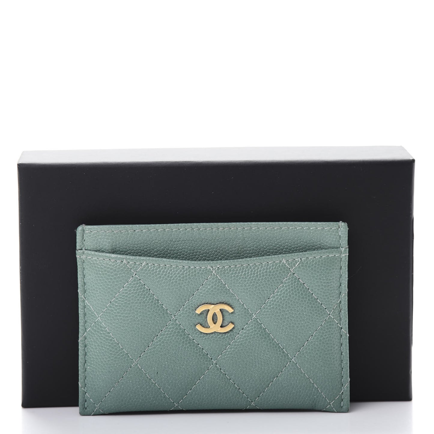 Iridescent Caviar Quilted Card Holder Light Blue