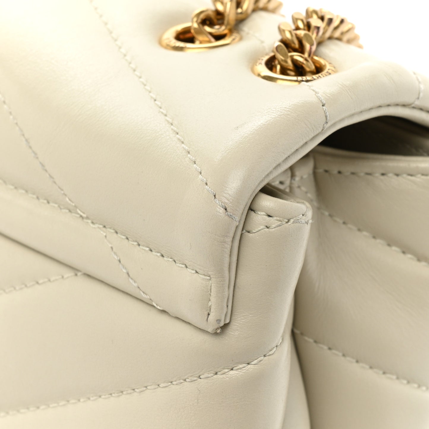 Calfskin Y Quilted Monogram Small Loulou Chain Satchel Blanc Vintage