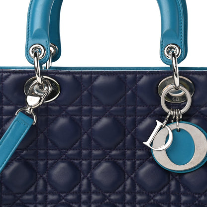 Christian Dior Lambskin Cannage Medium Tri-Color Lady Dior Sapphire Fuchsia Turquoise 10 of 10