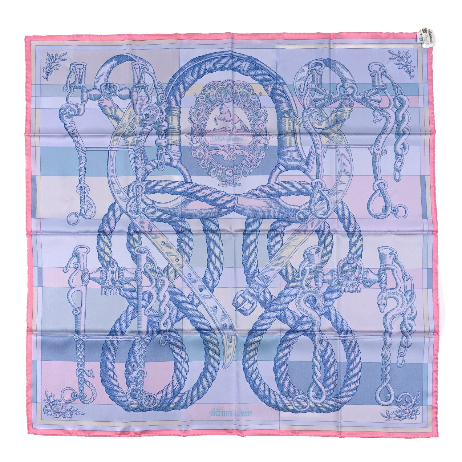 Hermes Silk Double Face Della Cavalleria Fine Scarf 90 Rose Bonbon Bleu Jaune 4 of 4