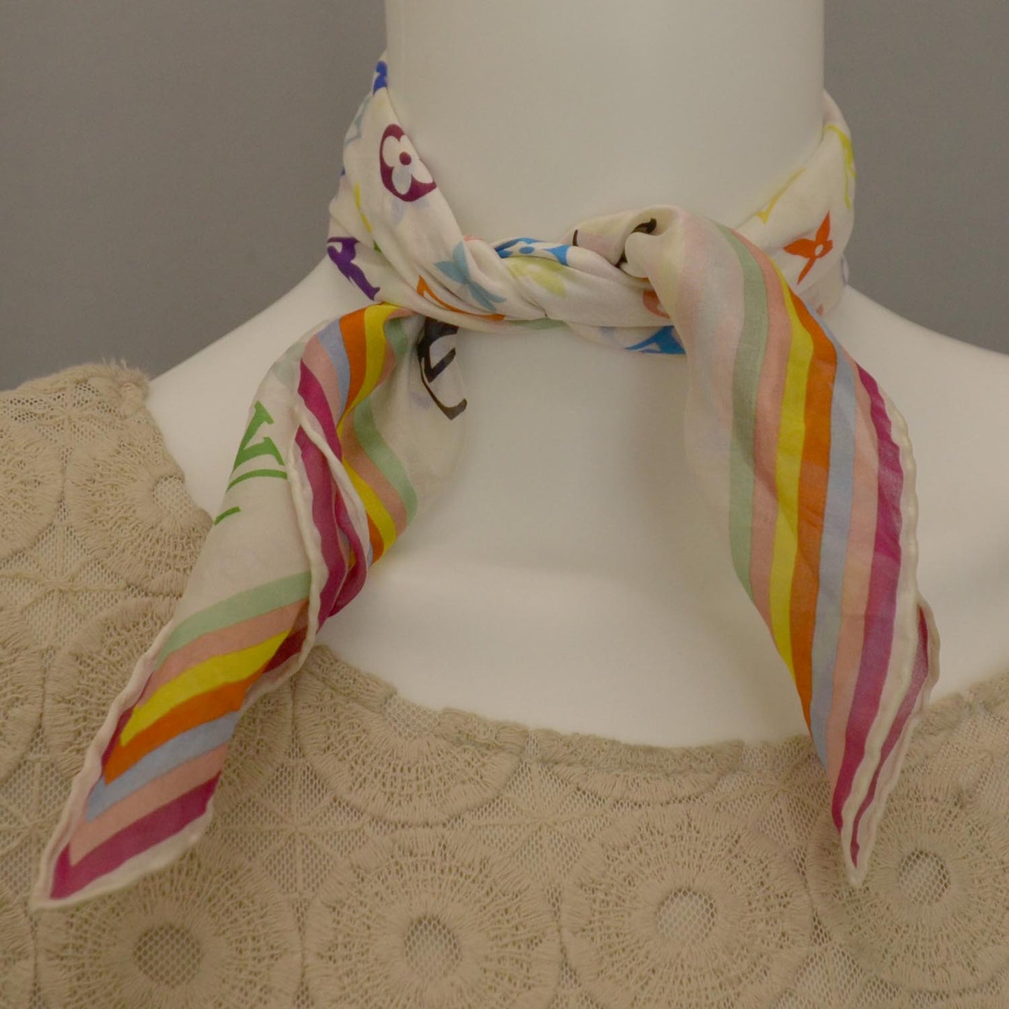 Silk Monogram Multicolor Square Scarf White