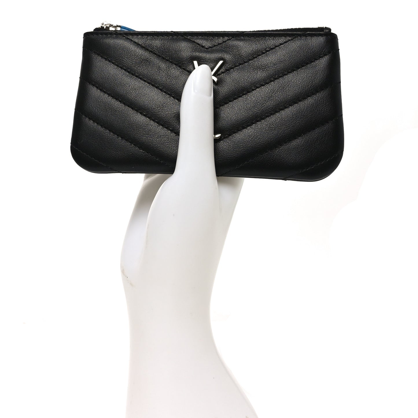 Calfskin Matelasse Monogram Key Pouch Black