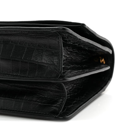 Saint Laurent Calfskin Crocodile Embossed Monogram Small Sunset Black 10 of 11
